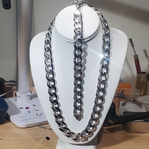 Solid silver cuban chain & bracelet